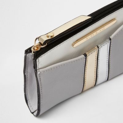 Grey metallic panel mini pouch purse